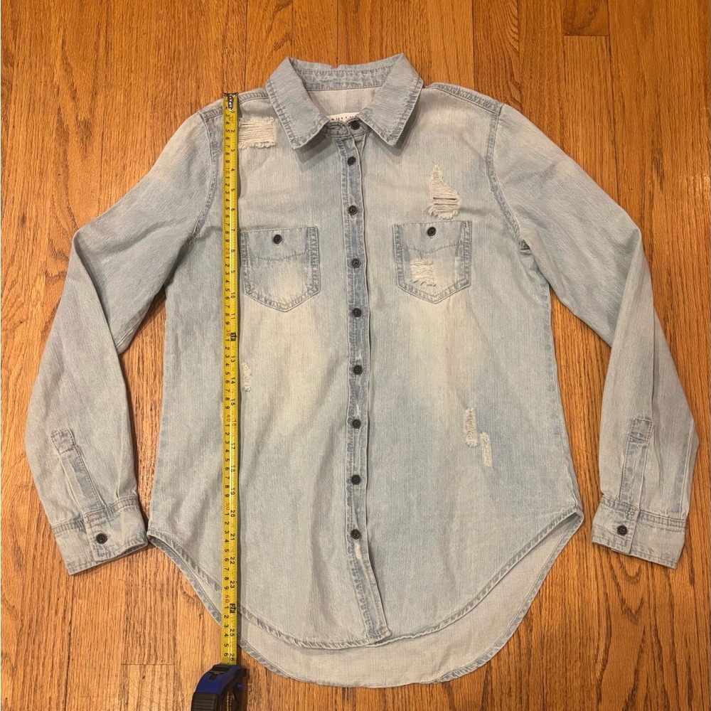 Bullhead Light Blue Distressed Denim lightweight cotton long sleeve shirt small - Picture 9 of 10